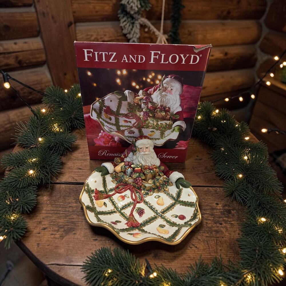 Fitz and Floyd Renaissance Santa Server New in Box Hand-Painted Earthenware